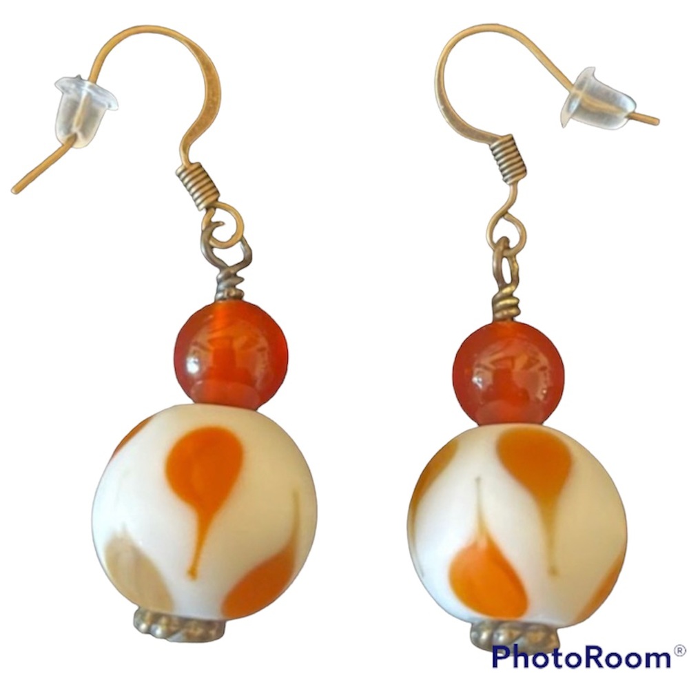 White ‘n Orange Ceramic Earrings